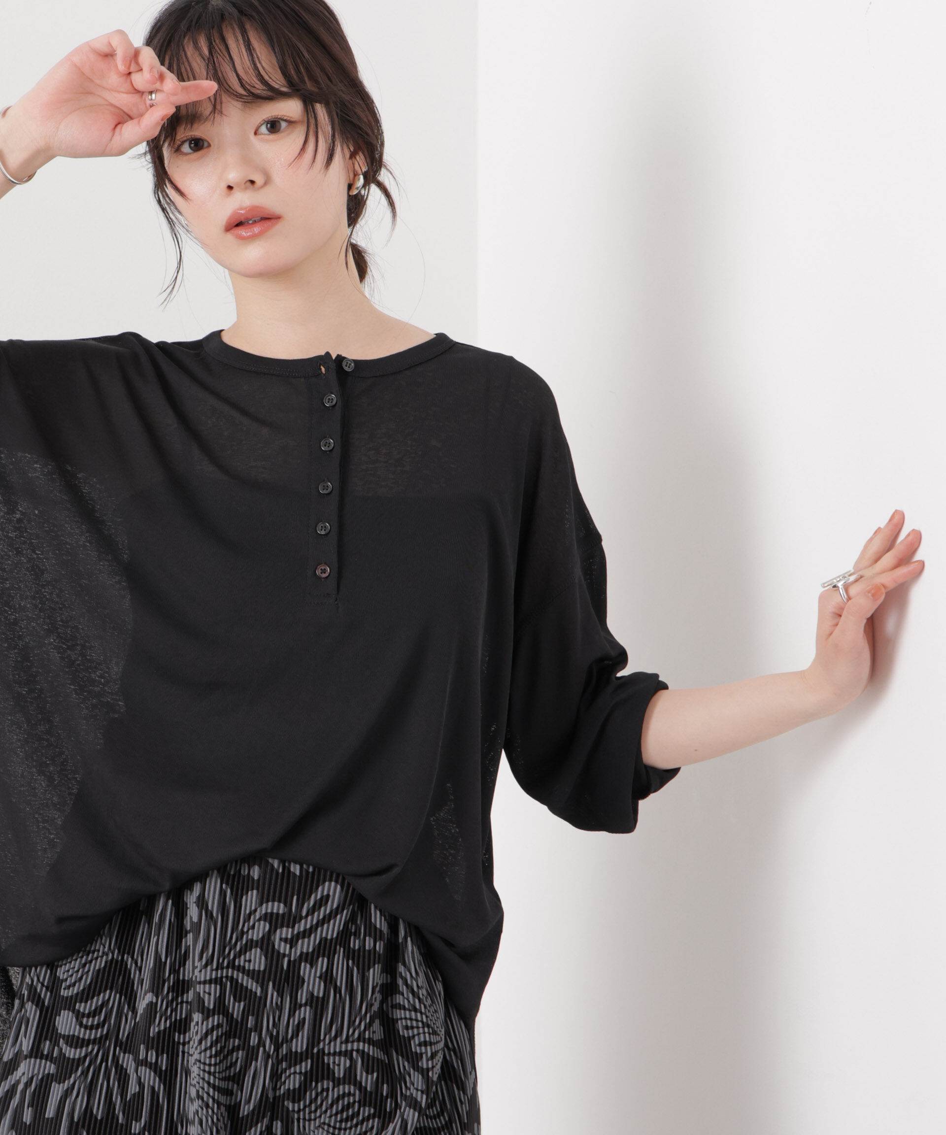 nano･universe「速乾機能付ヘンリーネックシアーカットトップス」|Tシャツ・カットソー|