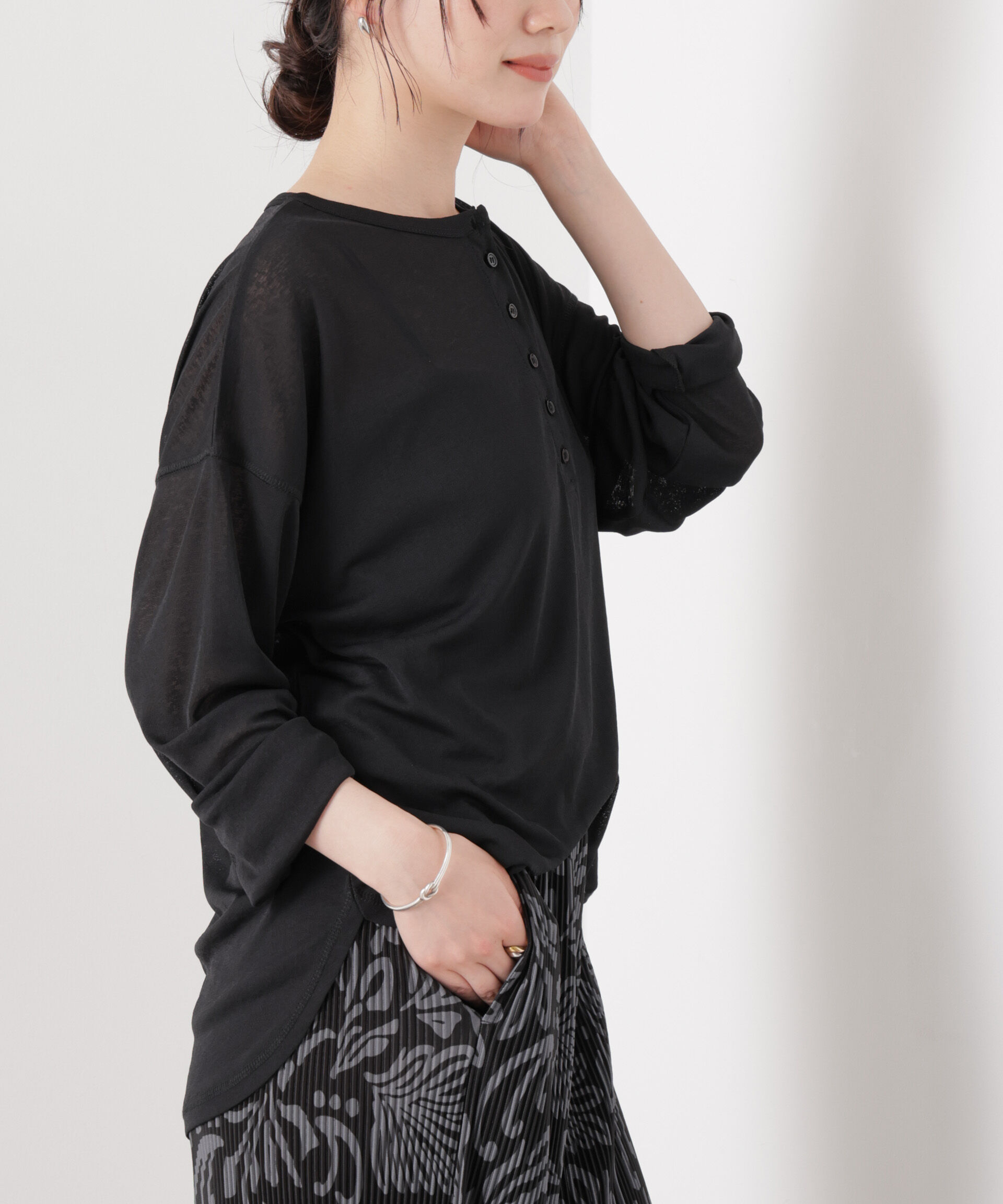 nano･universe「速乾機能付ヘンリーネックシアーカットトップス」|Tシャツ・カットソー|