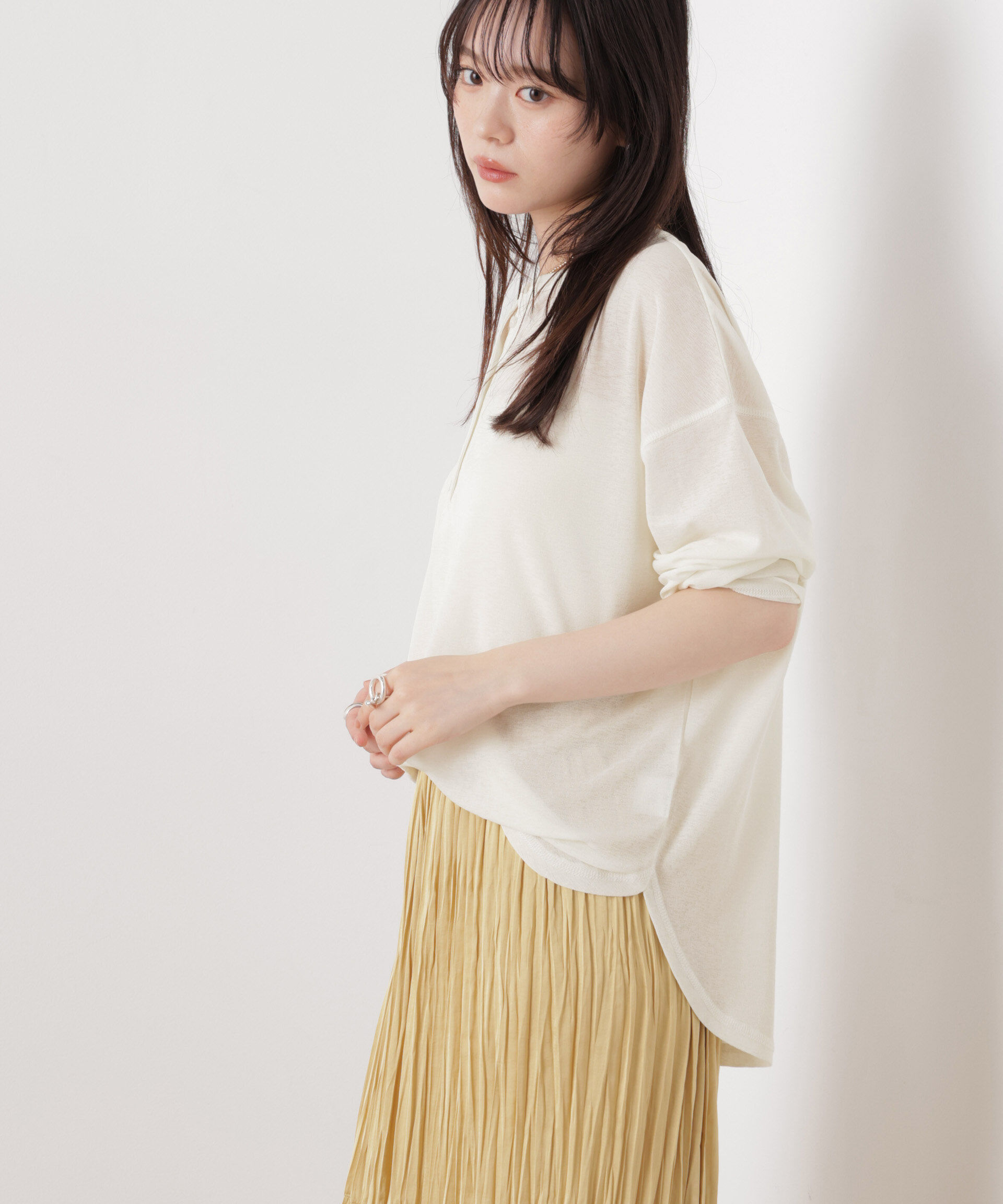 nano･universe「速乾機能付ヘンリーネックシアーカットトップス」|Tシャツ・カットソー|