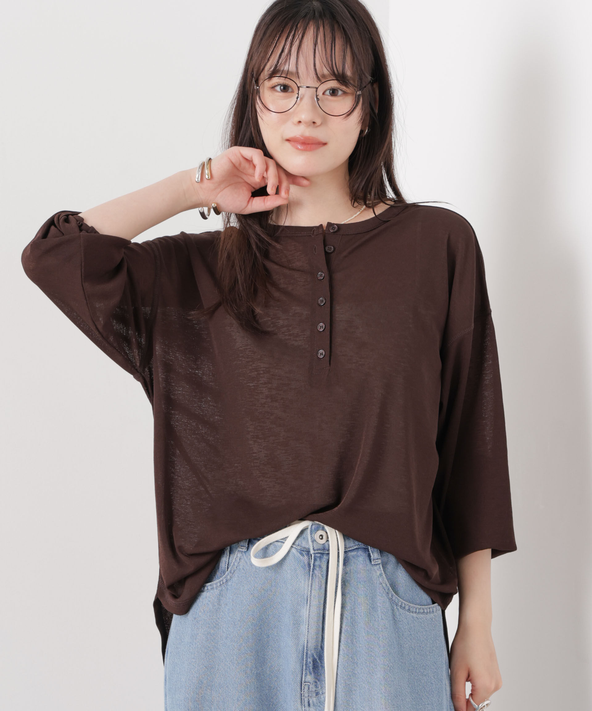 nano･universe「速乾機能付ヘンリーネックシアーカットトップス」|Tシャツ・カットソー|