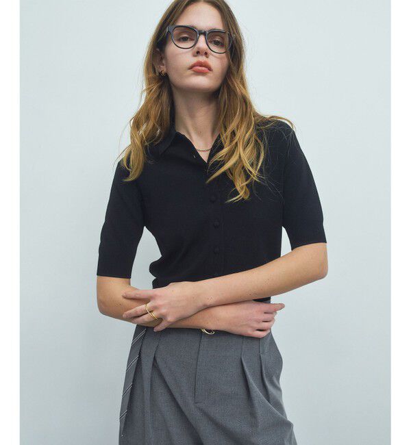 BEIGE,「【ロングセラー】LAURA / ストレッチ ポロニット」|ニット・セーター|Black