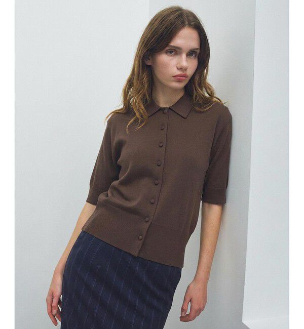 BEIGE,「【ロングセラー】LAURA / ストレッチ ポロニット」|ニット・セーター|Brown