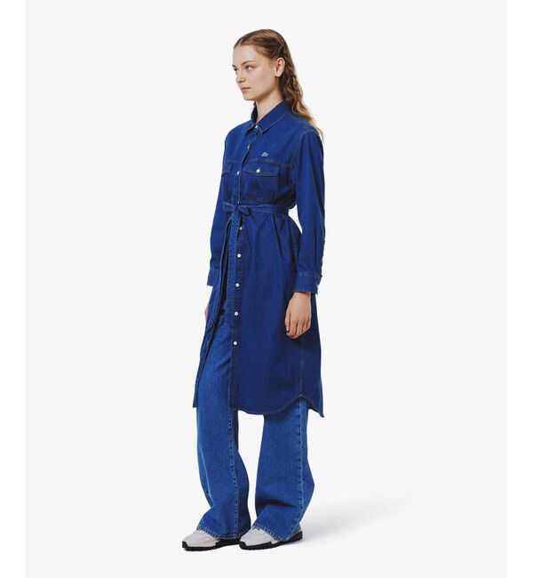 LACOSTE「ロングデニムシャツドレス / シャツワンピース ウエストベルト付き」|ワンピース|ブルー