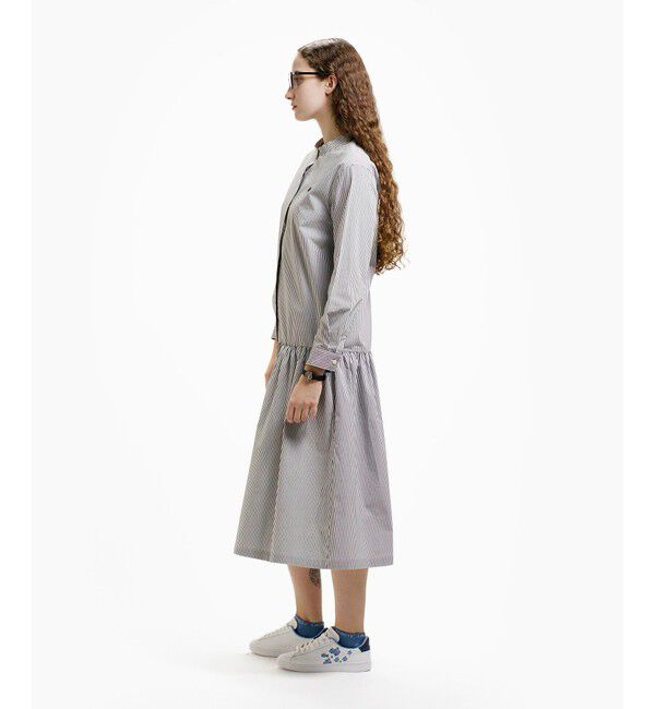 LACOSTE「バンドカラーロングシャツドレス / ストライプシャツワンピース」|ワンピース|