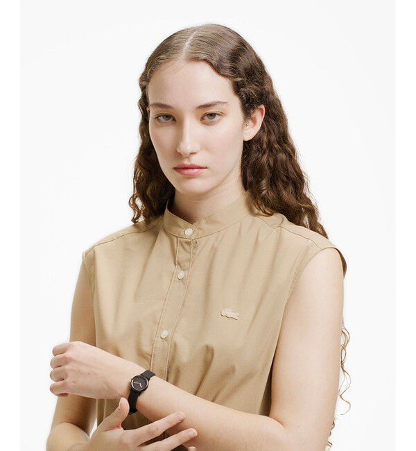 LACOSTE「Aラインノースリーブシャツドレス / ミモレ丈シャツワンピース」|ワンピース|