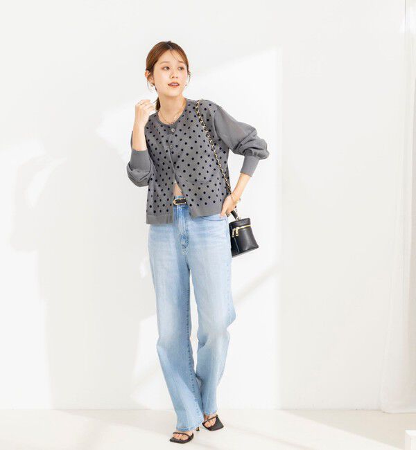 NOLLEY'S「《手洗い可能》フロッキードットプリントクルーネックカーディガン」|カーディガン|