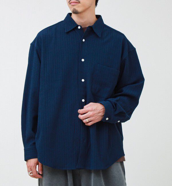 GLOSTER「Stripe crepe ストライプ楊柳 ロングスリーブオーバーサイズシャツ　」|シャツ・ブラウス|
