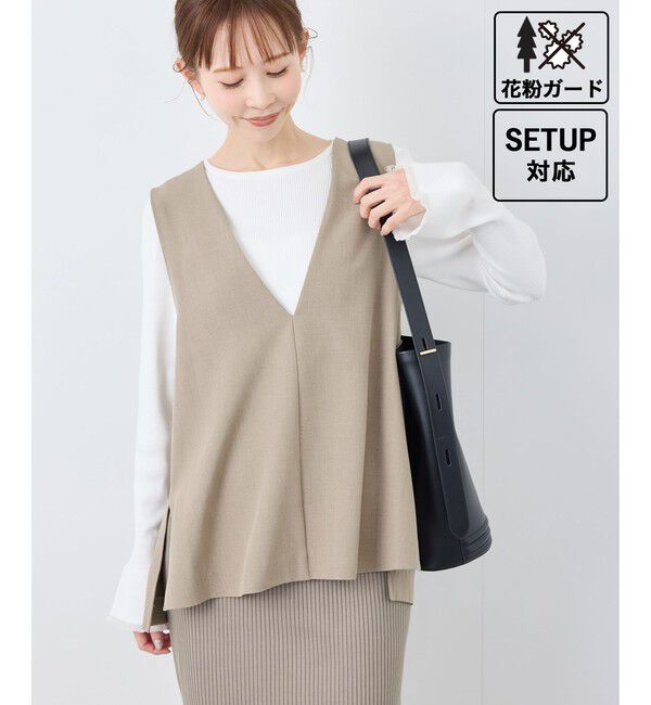 Rope&rsquo;Picnic「【花粉ガード】クリアツイルジレベスト/セレモニー・通勤対応・セットアップ対応」|ベスト・ジレ|キャメル系(26)