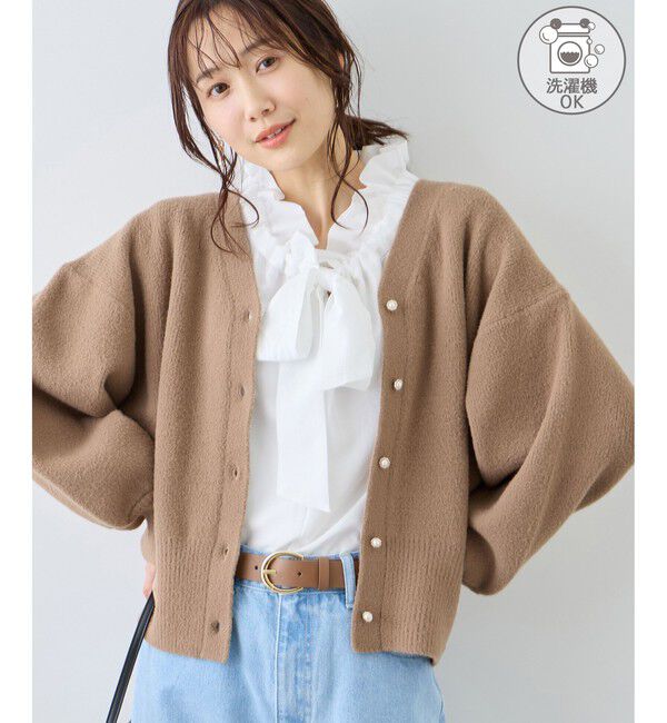 Rope&rsquo;Picnic「【新色追加】スフレニットシリーズ パールボタンショートカーディガン/イージーケア・リンクコーデ」|カーディガン|ベージュ(27)