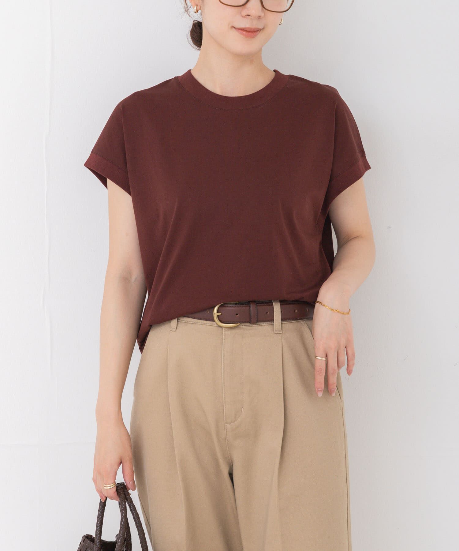 URBAN RESEARCH「『UR TECH/汗染み防止』スーピマコットンフレンチスリーブカットソー」|Tシャツ・カットソー|ブラウン