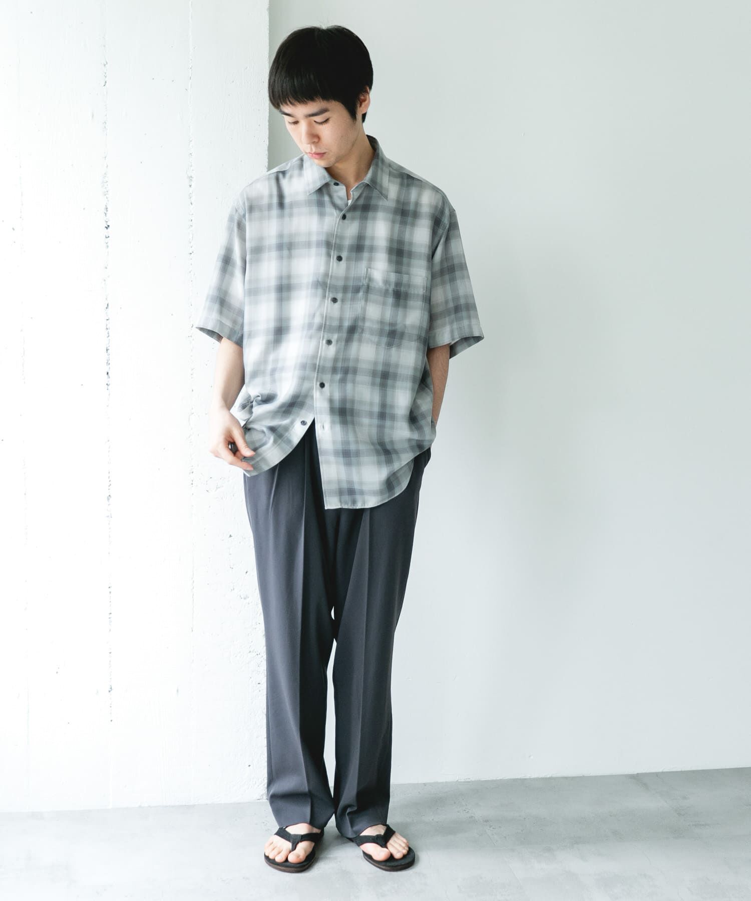 URBAN RESEARCH DOORS「オンブレチェック レギュラーカラーショートスリーブシャツ」|シャツ・ブラウス|