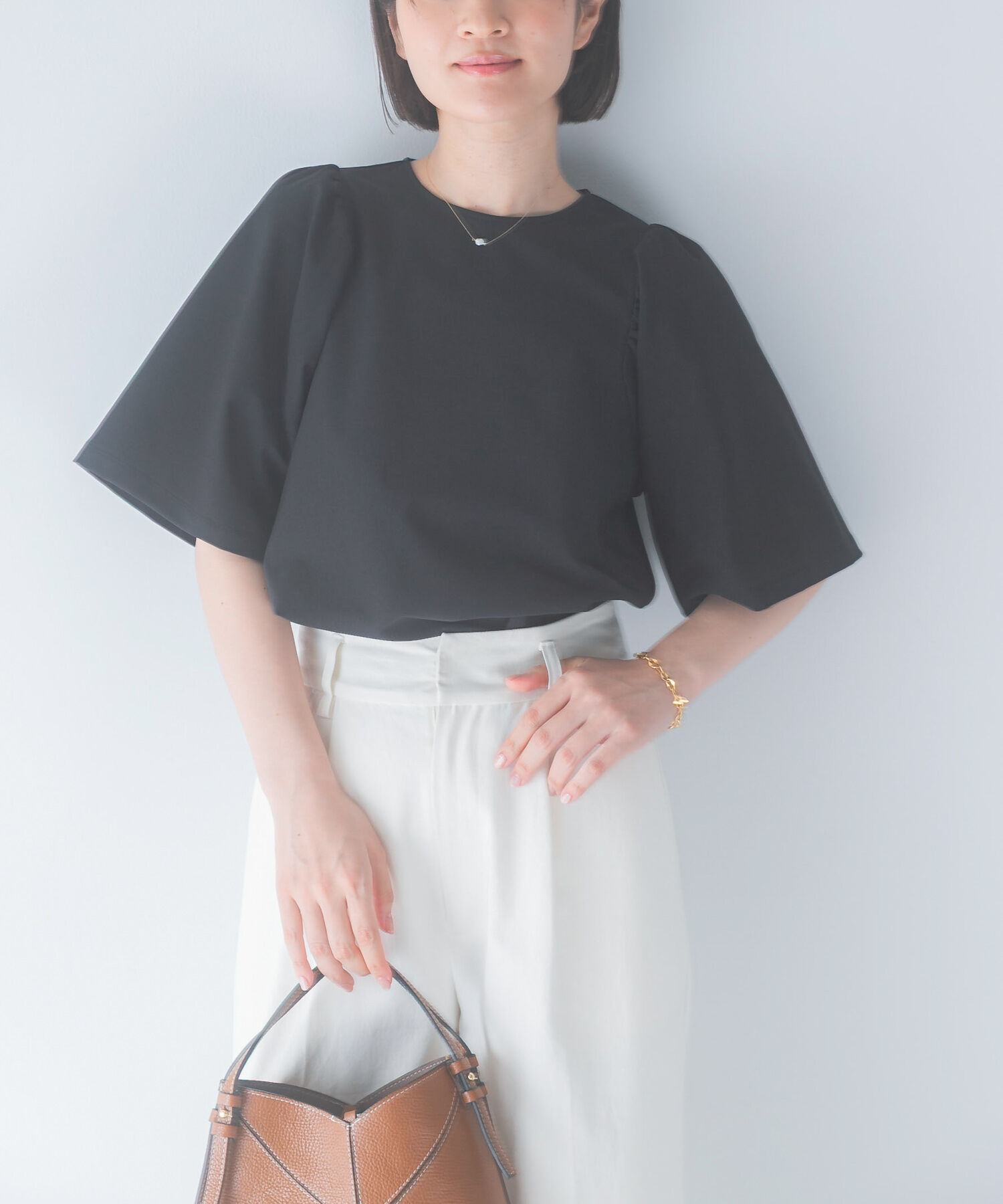 URBAN RESEARCH ROSSO「吸水速乾フレアスリーブカットソー」|Tシャツ・カットソー|ブラック