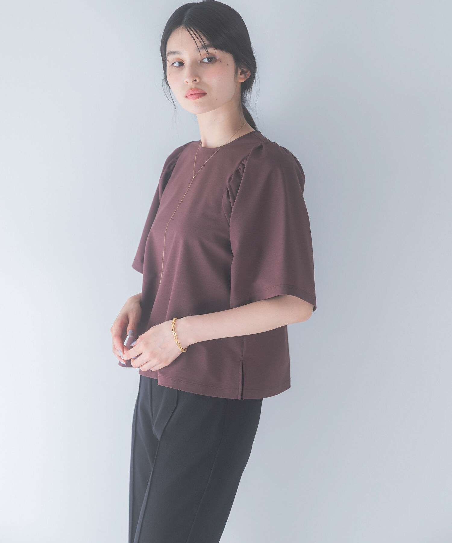 URBAN RESEARCH ROSSO「吸水速乾フレアスリーブカットソー」|Tシャツ・カットソー|ブラウン