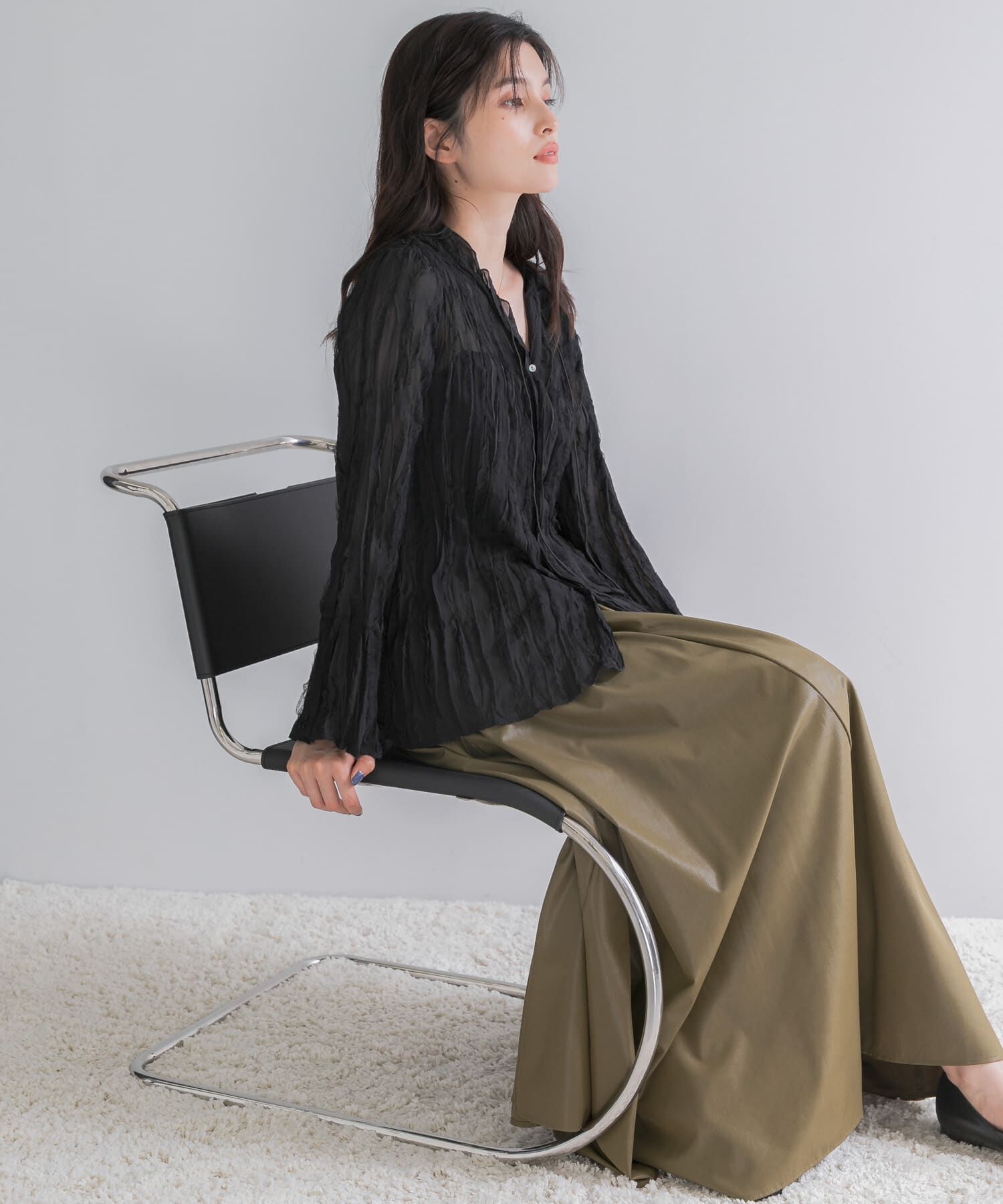 URBAN RESEARCH ROSSO「ワッシャープリーツシアーブラウス」|シャツ・ブラウス|ブラック