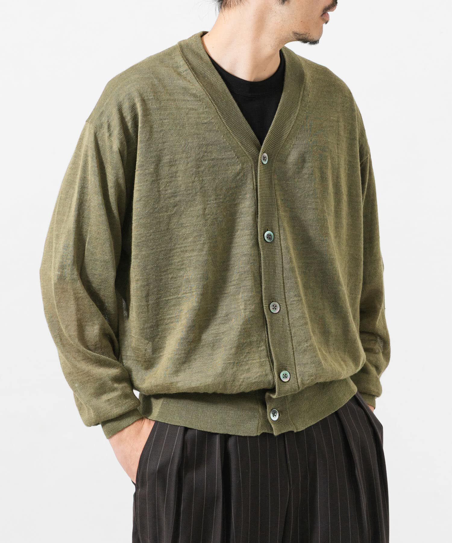 URBAN RESEARCH「RAMIE SHEER CARDIGAN」|ニット・セーター|カーキ