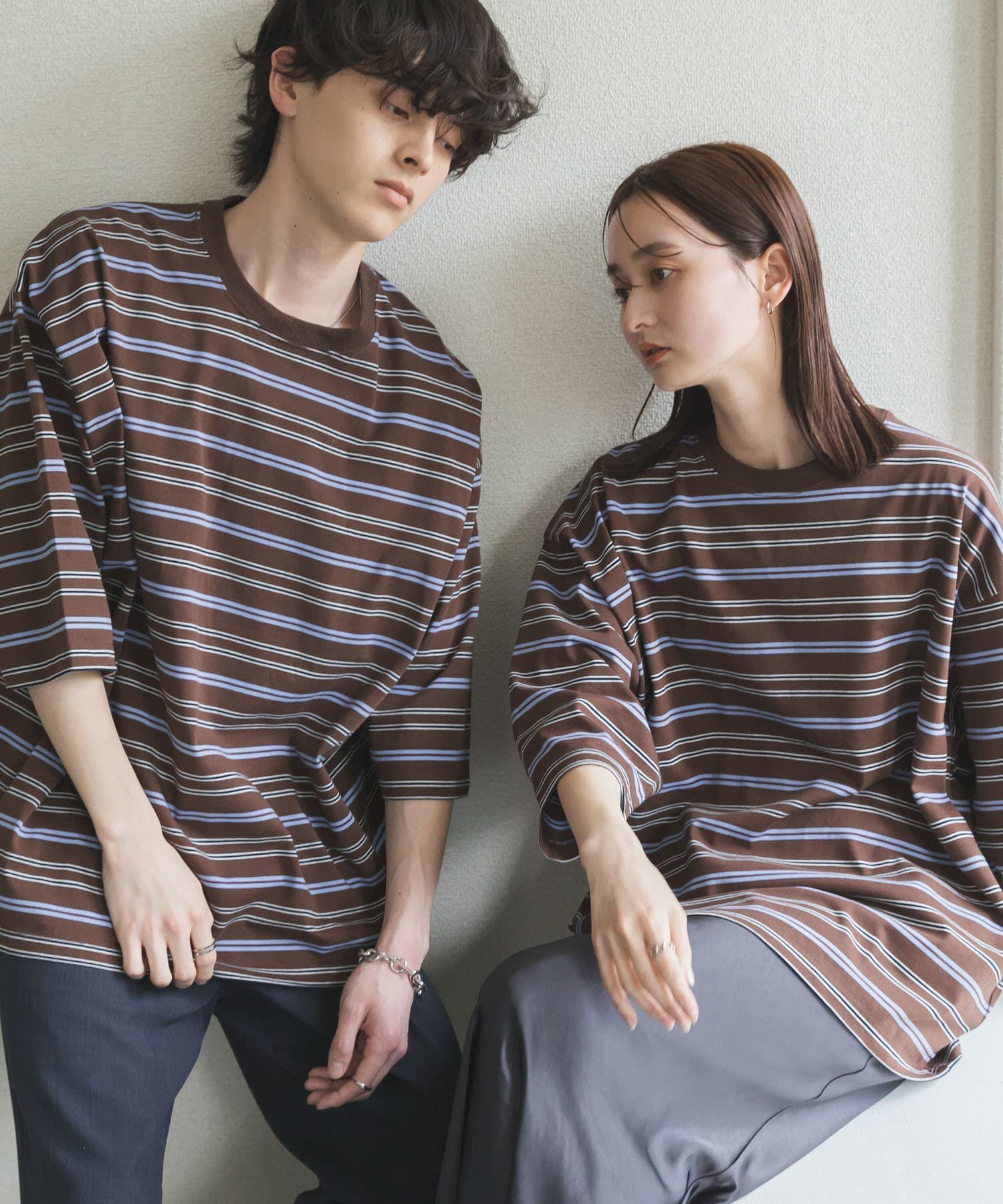 SENSE OF PLACE by URBAN RESEARCH「『ユニセックス』ボーダーエクストラルーズTシャツ」|Tシャツ・カットソー|ブラウン