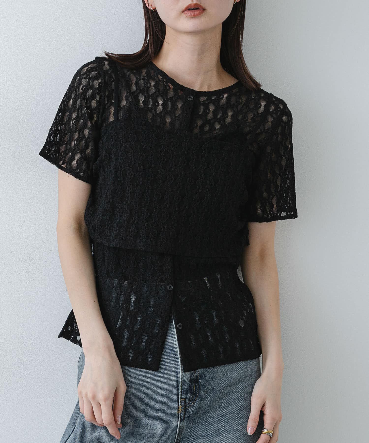 SENSE OF PLACE by URBAN RESEARCH「レースビスチェアンサンブルカットトップ」|Tシャツ・カットソー|ブラック