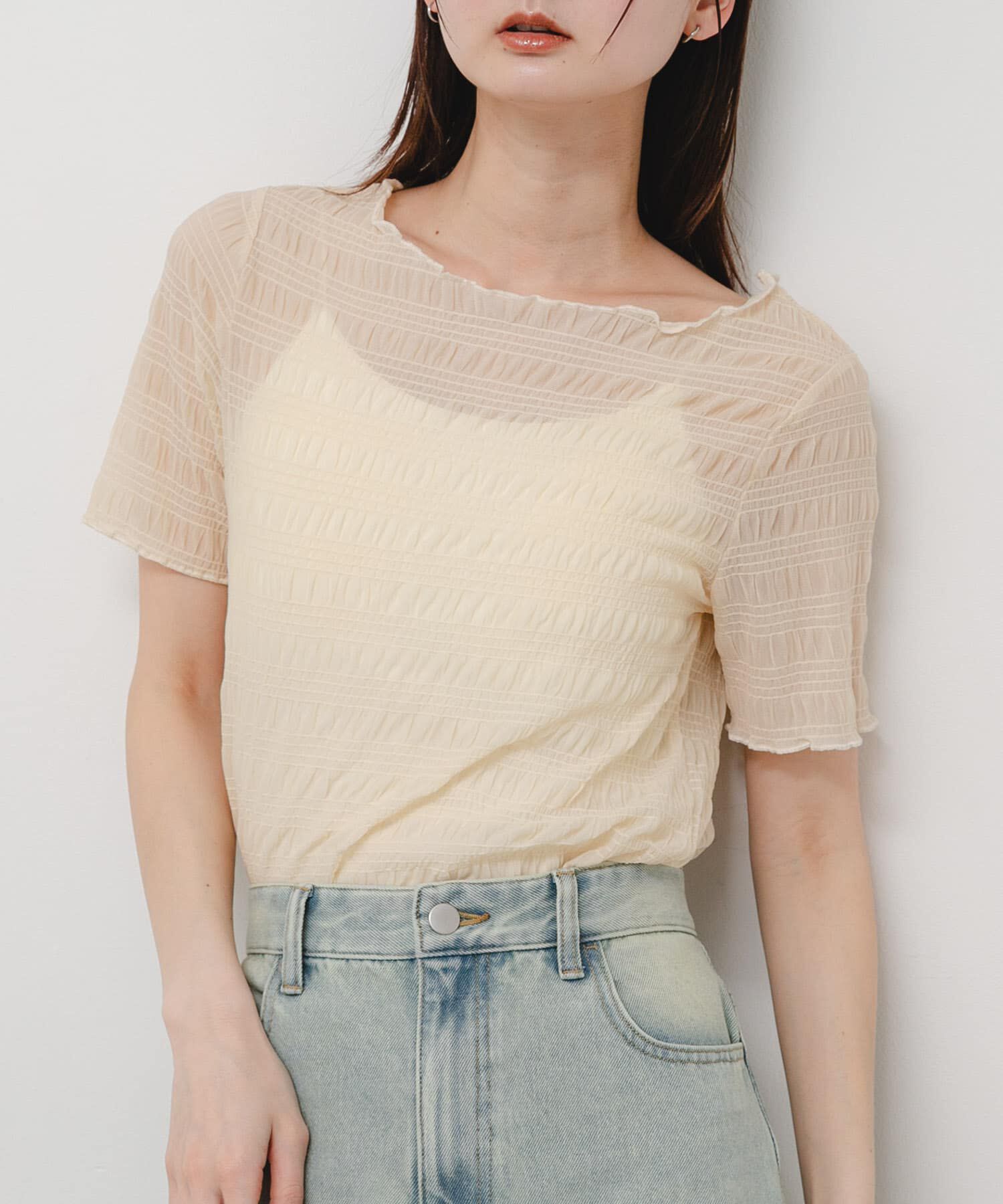 SENSE OF PLACE by URBAN RESEARCH「シャーリングシアートップ(5分袖)」|Tシャツ・カットソー|アイボリー