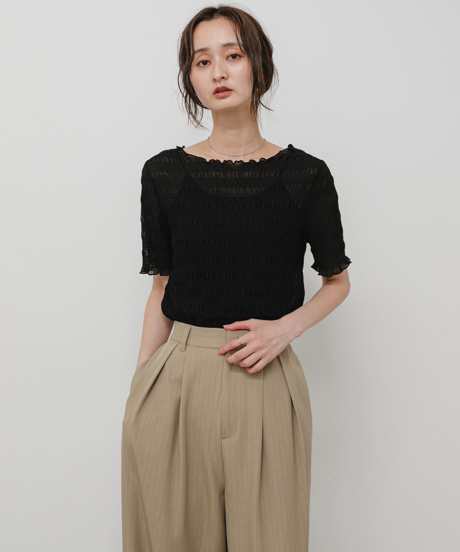 SENSE OF PLACE by URBAN RESEARCH「シャーリングシアートップ(5分袖)」|Tシャツ・カットソー|