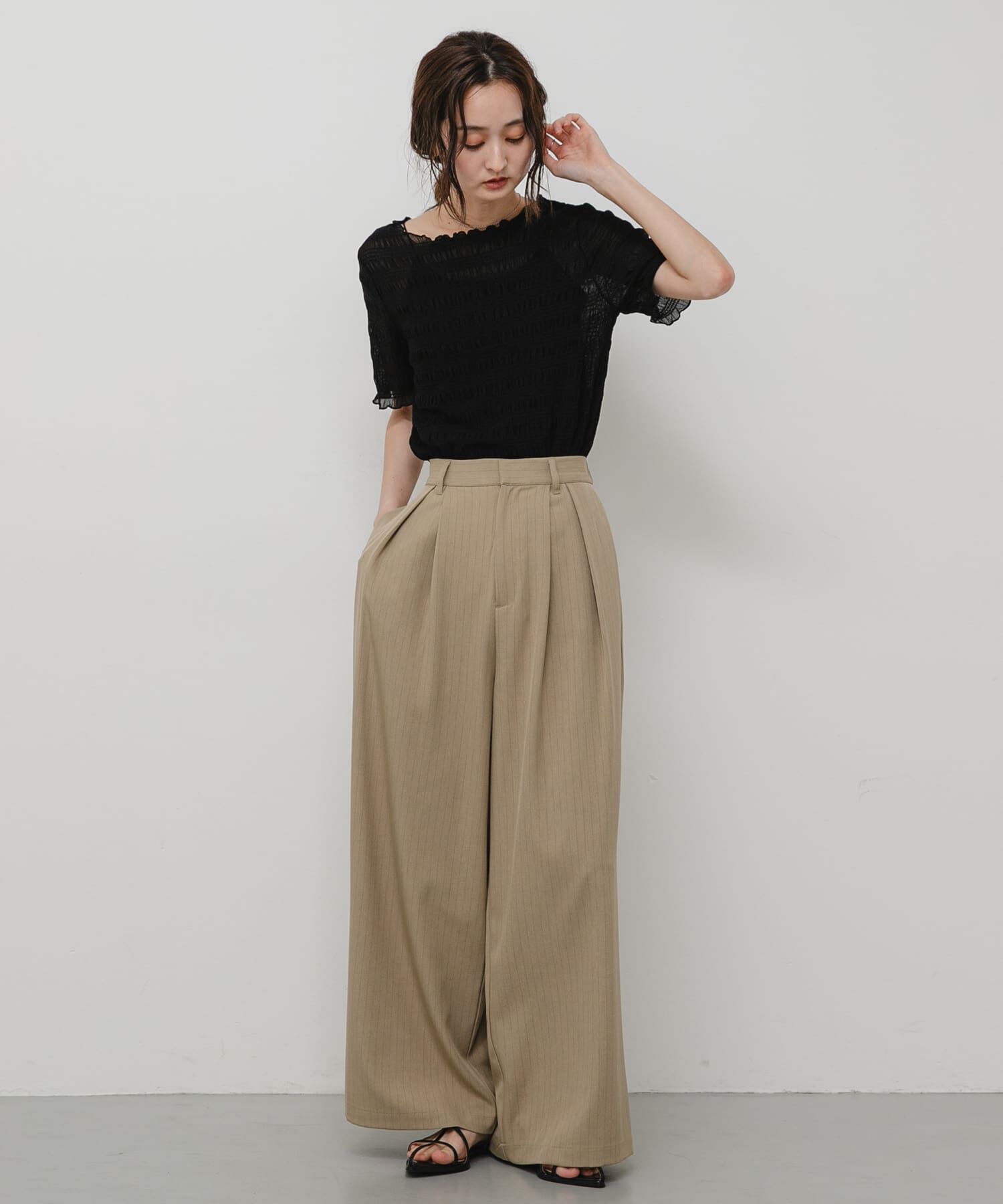 SENSE OF PLACE by URBAN RESEARCH「シャーリングシアートップ(5分袖)」|Tシャツ・カットソー|