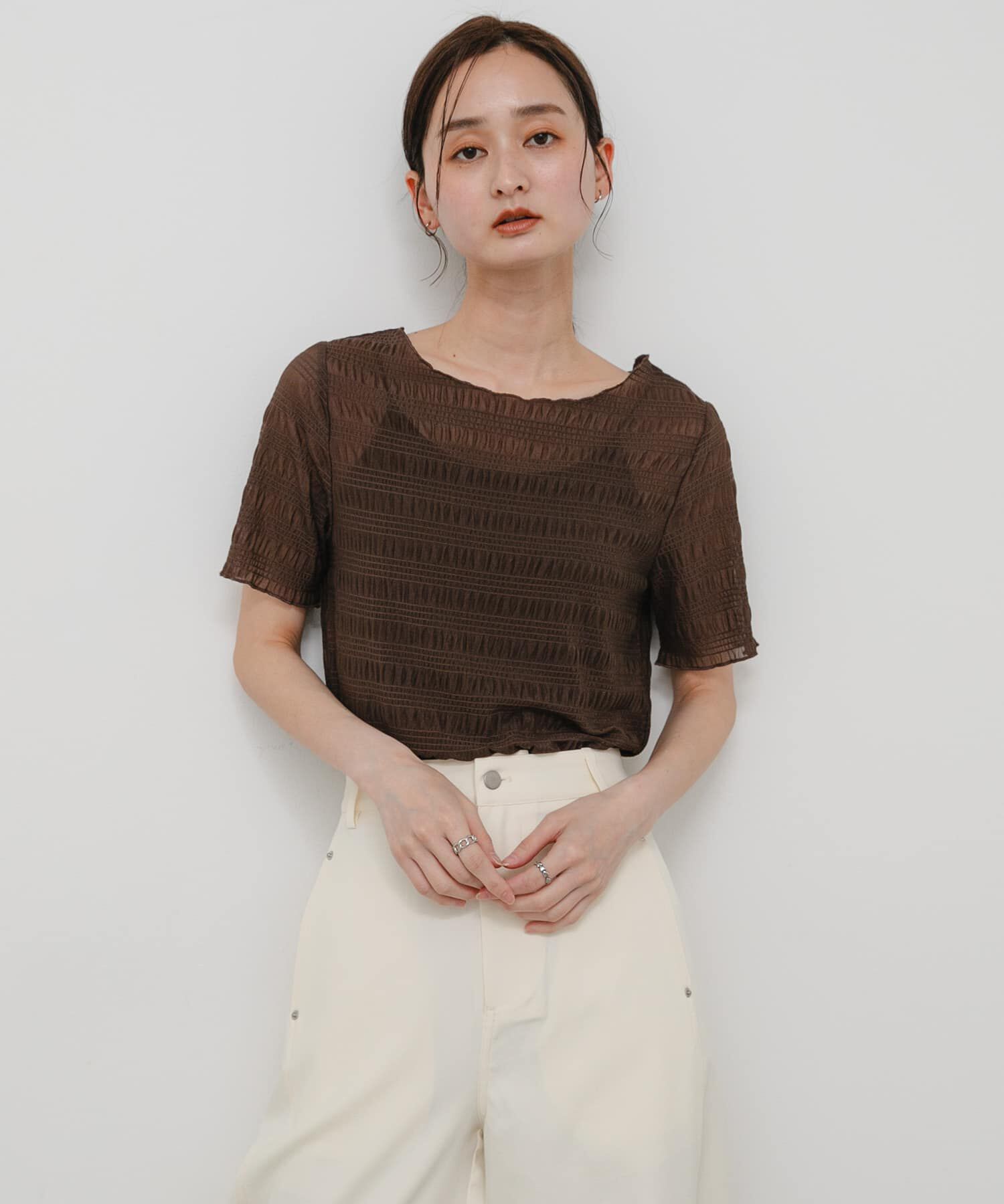 SENSE OF PLACE by URBAN RESEARCH「シャーリングシアートップ(5分袖)」|Tシャツ・カットソー|