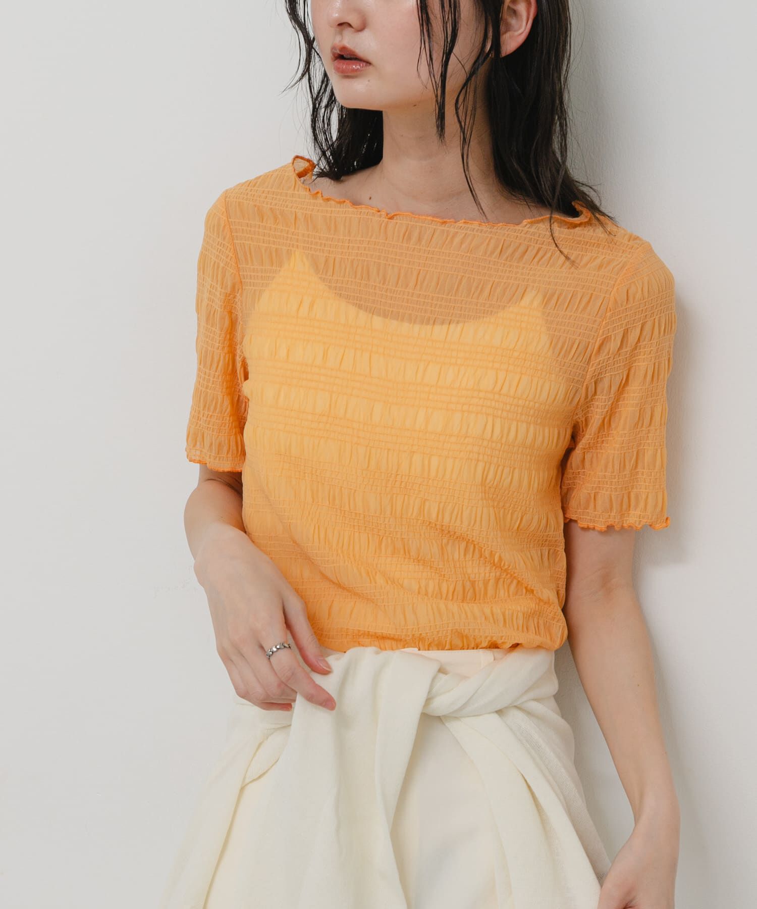 SENSE OF PLACE by URBAN RESEARCH「シャーリングシアートップ(5分袖)」|Tシャツ・カットソー|オレンジ