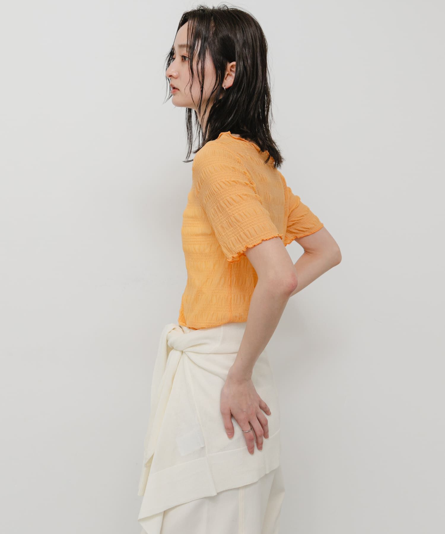 SENSE OF PLACE by URBAN RESEARCH「シャーリングシアートップ(5分袖)」|Tシャツ・カットソー|