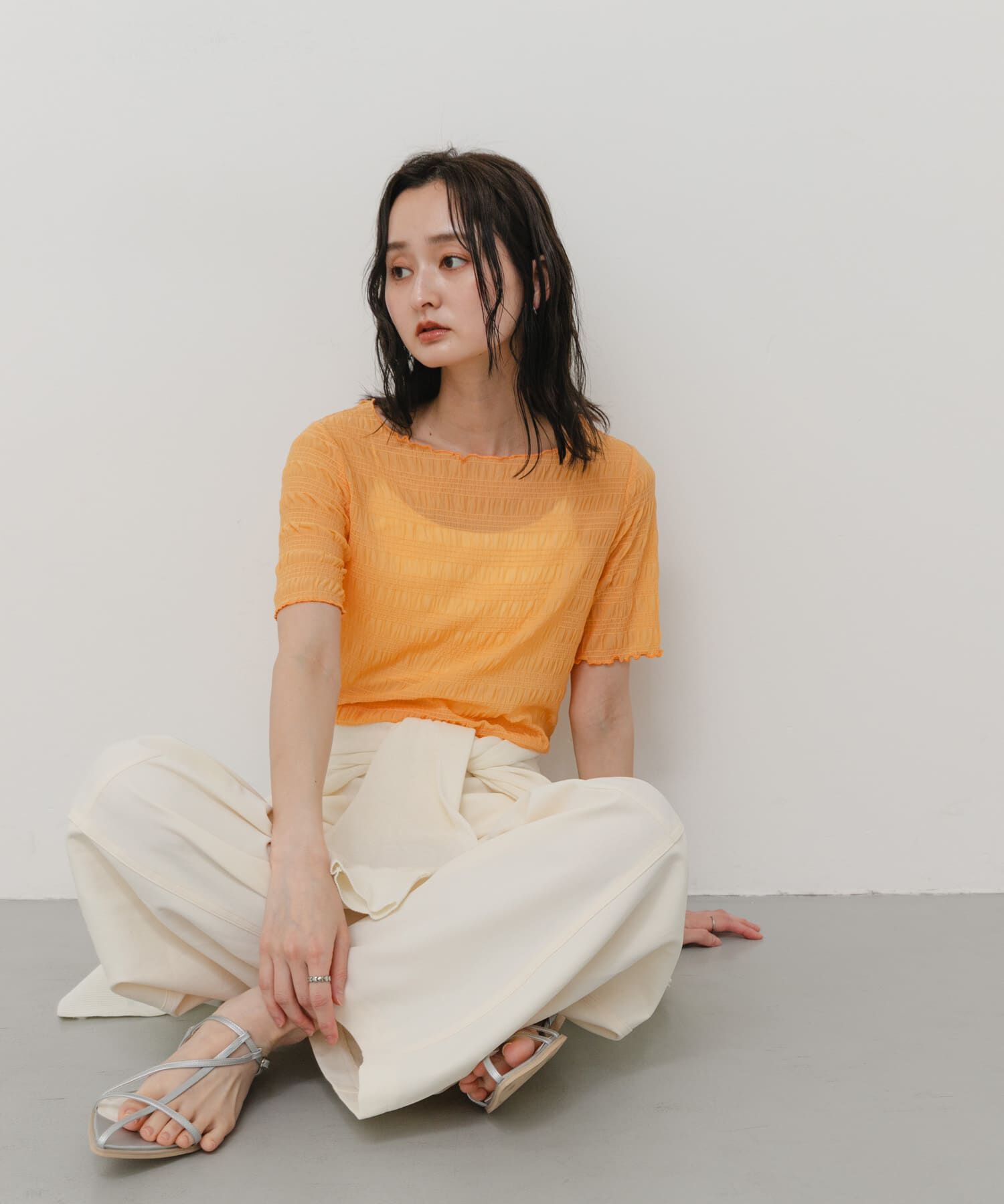 SENSE OF PLACE by URBAN RESEARCH「シャーリングシアートップ(5分袖)」|Tシャツ・カットソー|