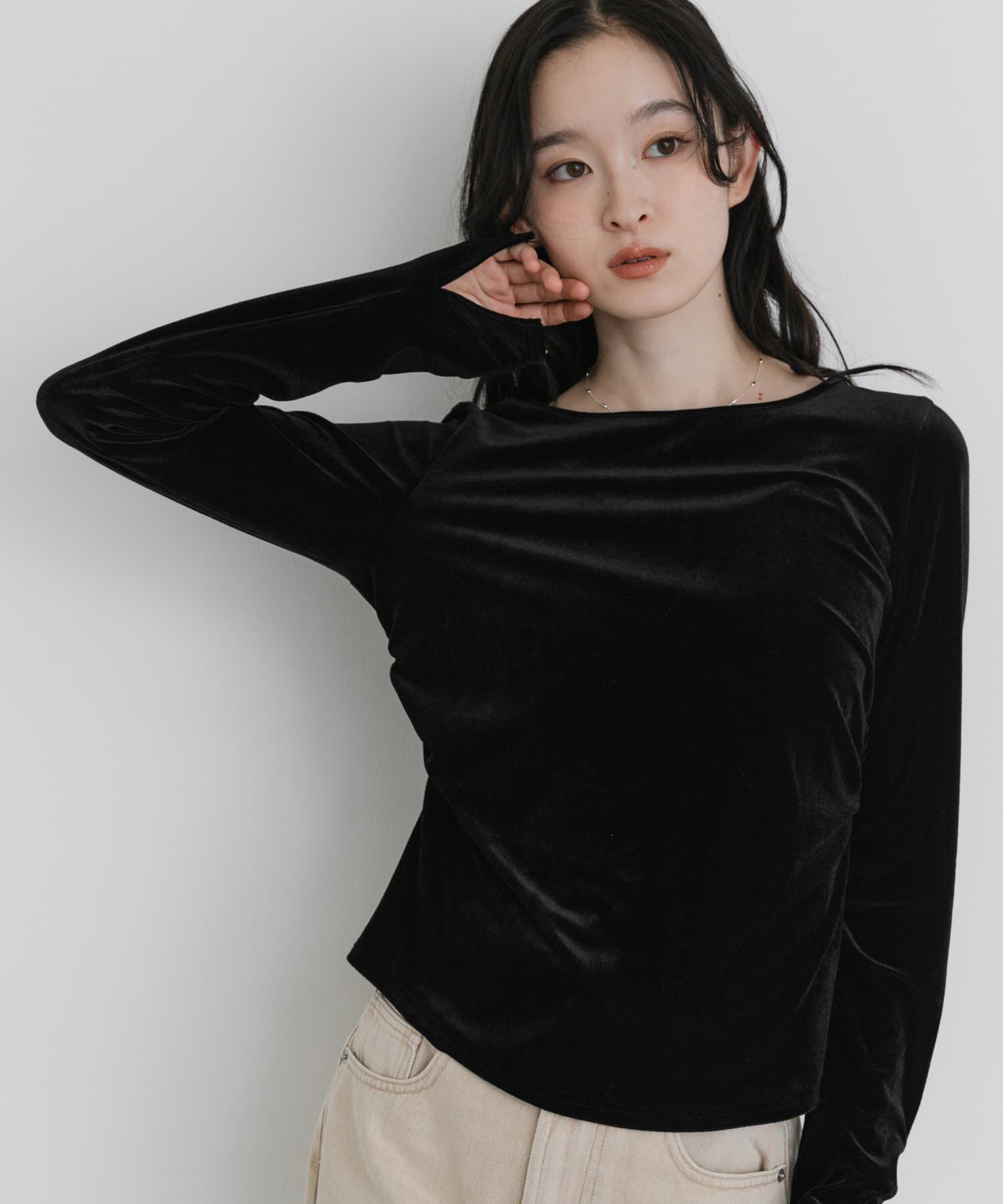 SENSE OF PLACE by URBAN RESEARCH「サイドシャーリングベロアロングTシャツ」|Tシャツ・カットソー|