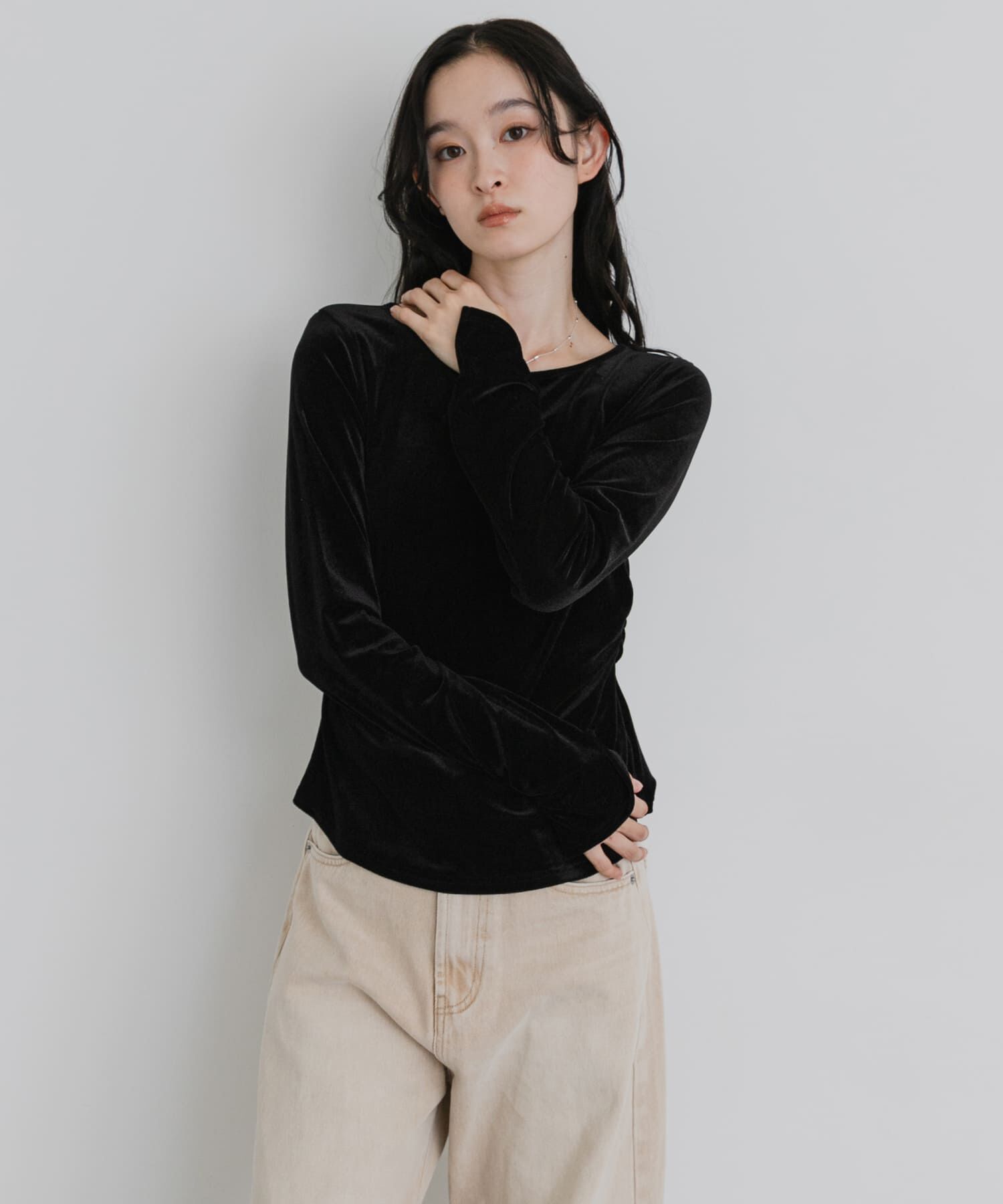 SENSE OF PLACE by URBAN RESEARCH「サイドシャーリングベロアロングTシャツ」|Tシャツ・カットソー|