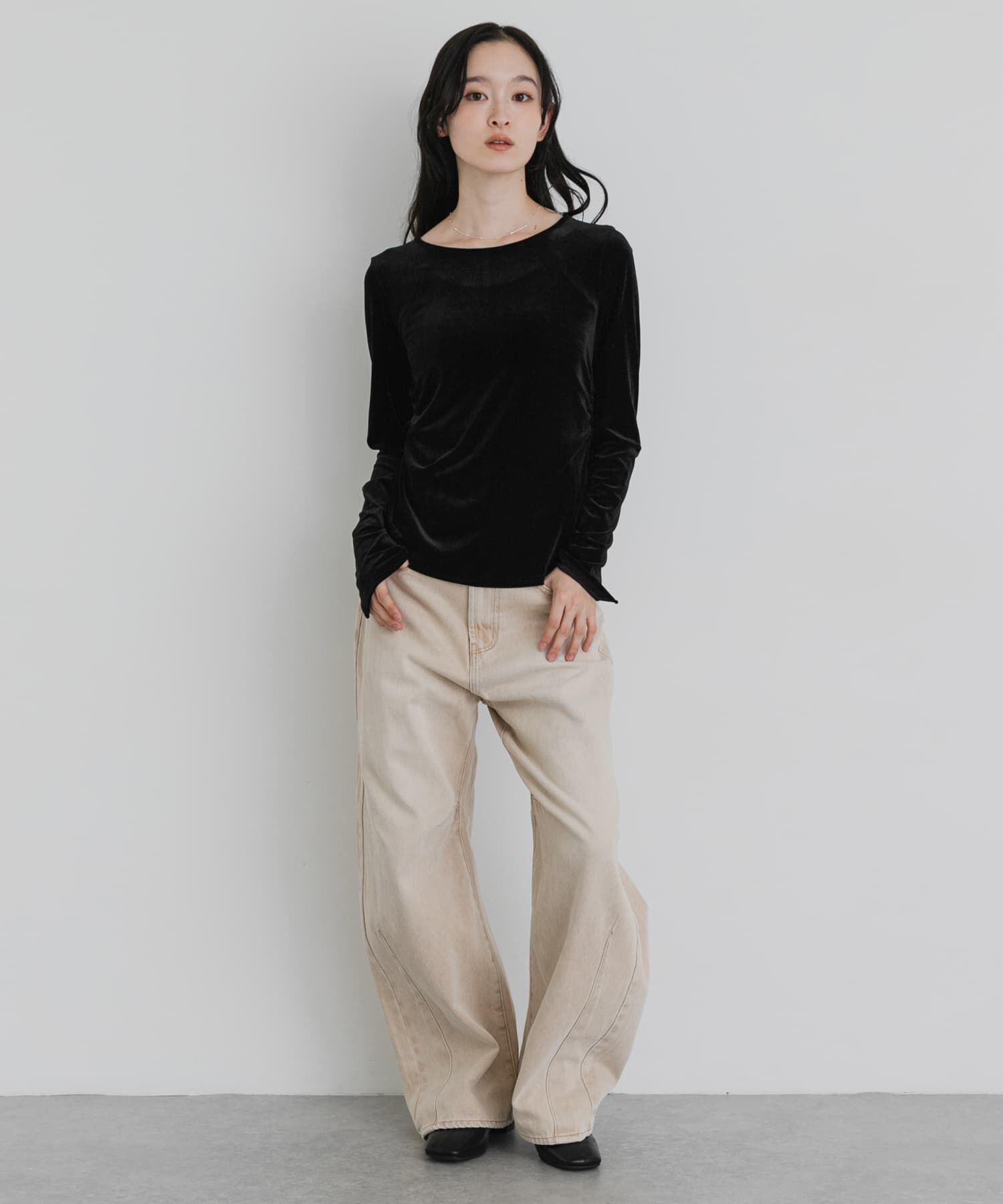 SENSE OF PLACE by URBAN RESEARCH「サイドシャーリングベロアロングTシャツ」|Tシャツ・カットソー|