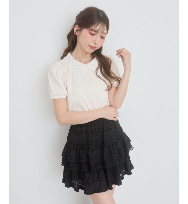  「2WAYレース襟パフスリーブトップス」|Tシャツ・カットソー|アイボリー