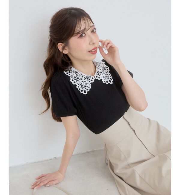  「2WAYレース襟パフスリーブトップス」|Tシャツ・カットソー|