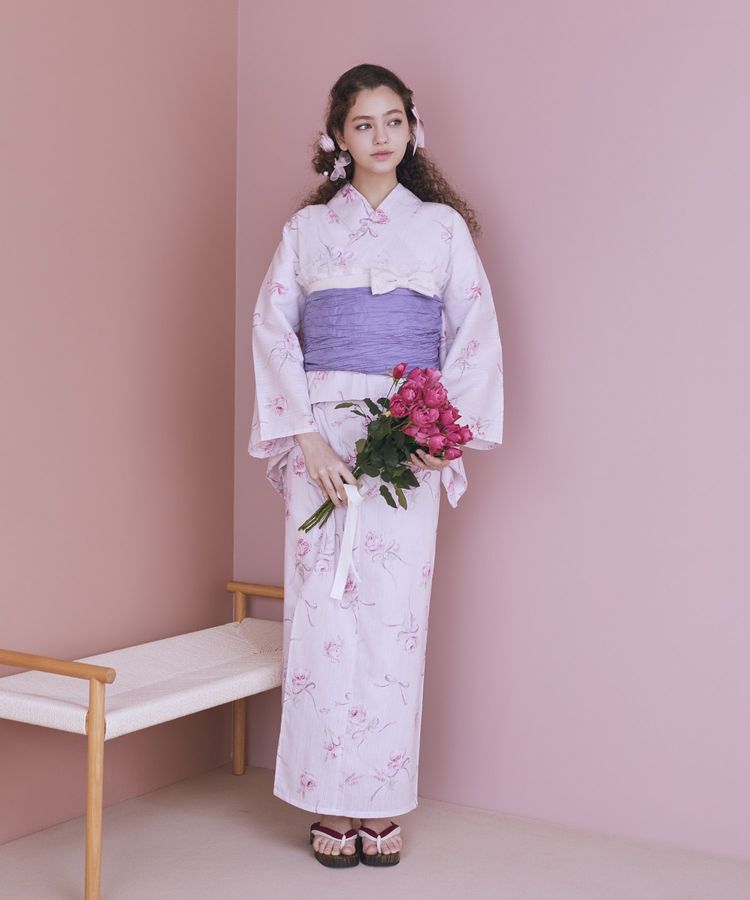 Maison de FLEUR「【セパレート/兵児帯セット】ローズリボン セパレート浴衣」|その他|ピンク