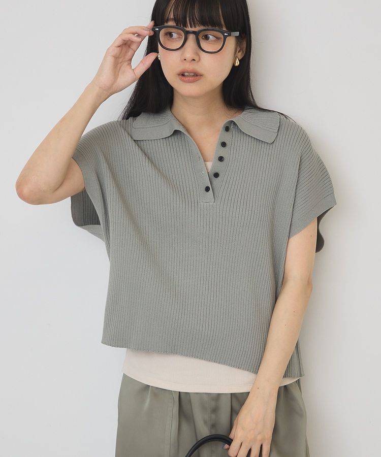 AMERICAN HOLIC「フレンチスリーブリブニットポロ」|ニット・セーター|Green