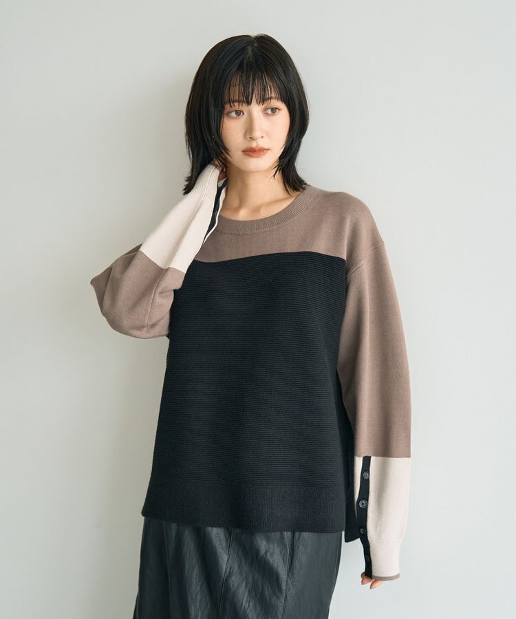 YECCA VECCA「釦デザイン配色ニット」|ニット・セーター|
