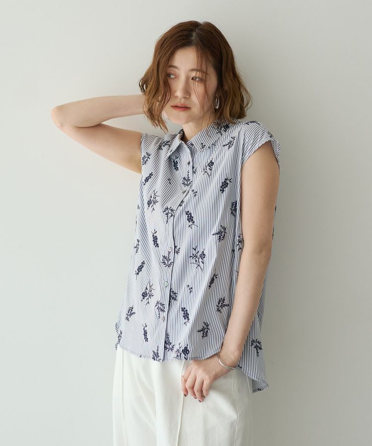 YECCA VECCA「ストライプ柄フラワー刺繍シャツ」|シャツ・ブラウス|