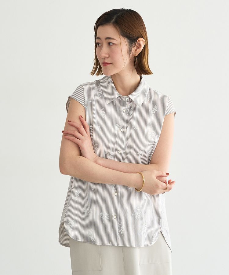 YECCA VECCA「ストライプ柄フラワー刺繍シャツ」|シャツ・ブラウス|