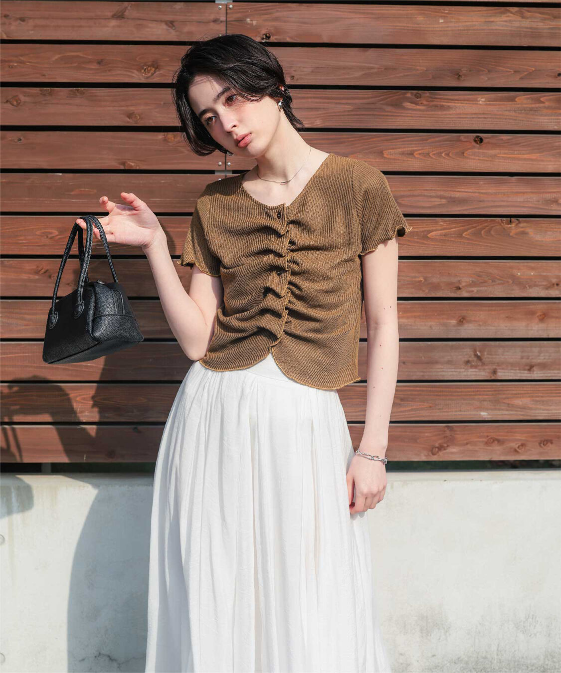 titivate「フロントギャザー半袖トップス」|Tシャツ・カットソー|
