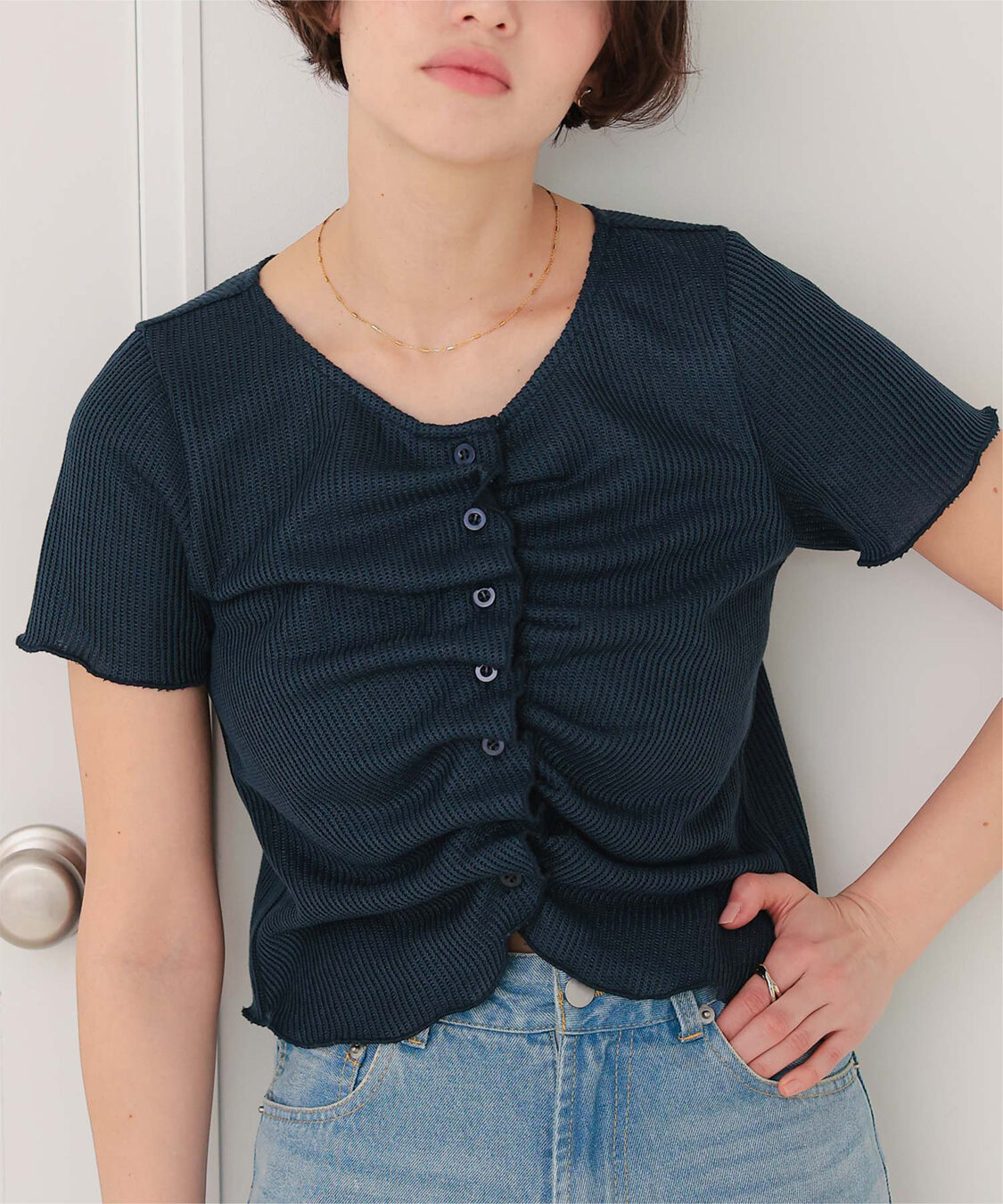 titivate「フロントギャザー半袖トップス」|Tシャツ・カットソー|