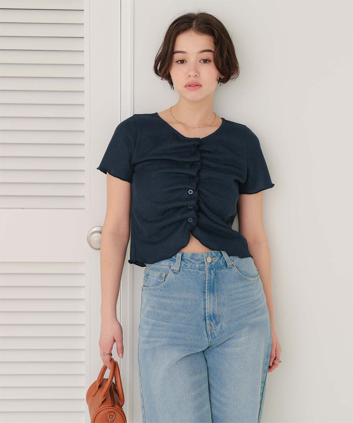 titivate「フロントギャザー半袖トップス」|Tシャツ・カットソー|
