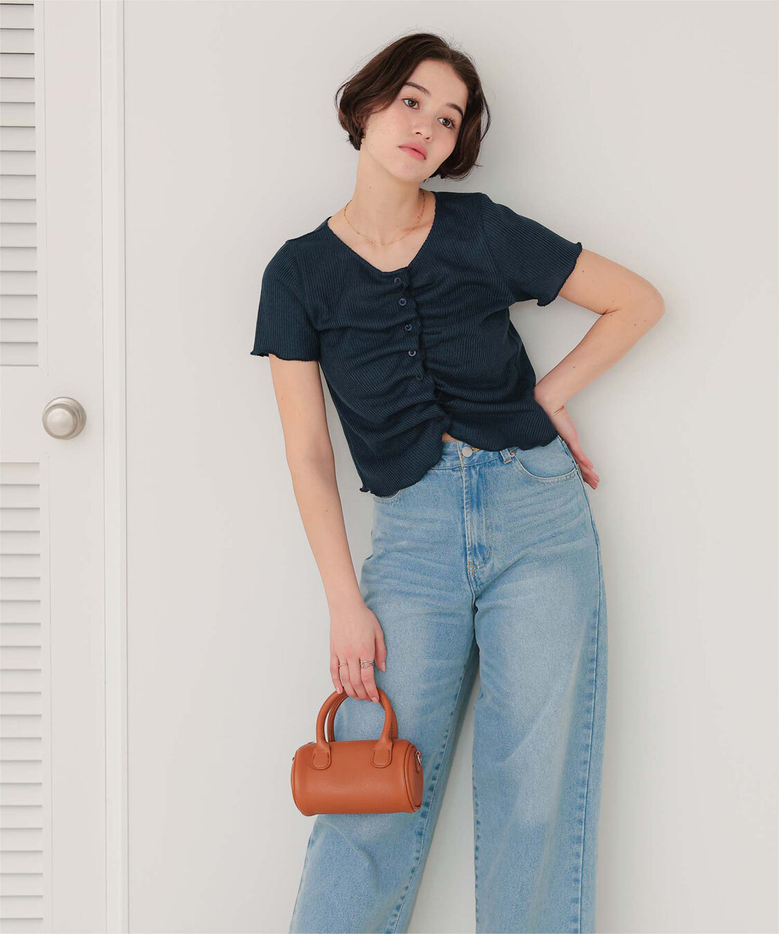 titivate「フロントギャザー半袖トップス」|Tシャツ・カットソー|