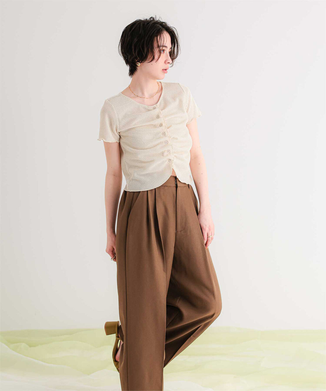 titivate「フロントギャザー半袖トップス」|Tシャツ・カットソー|