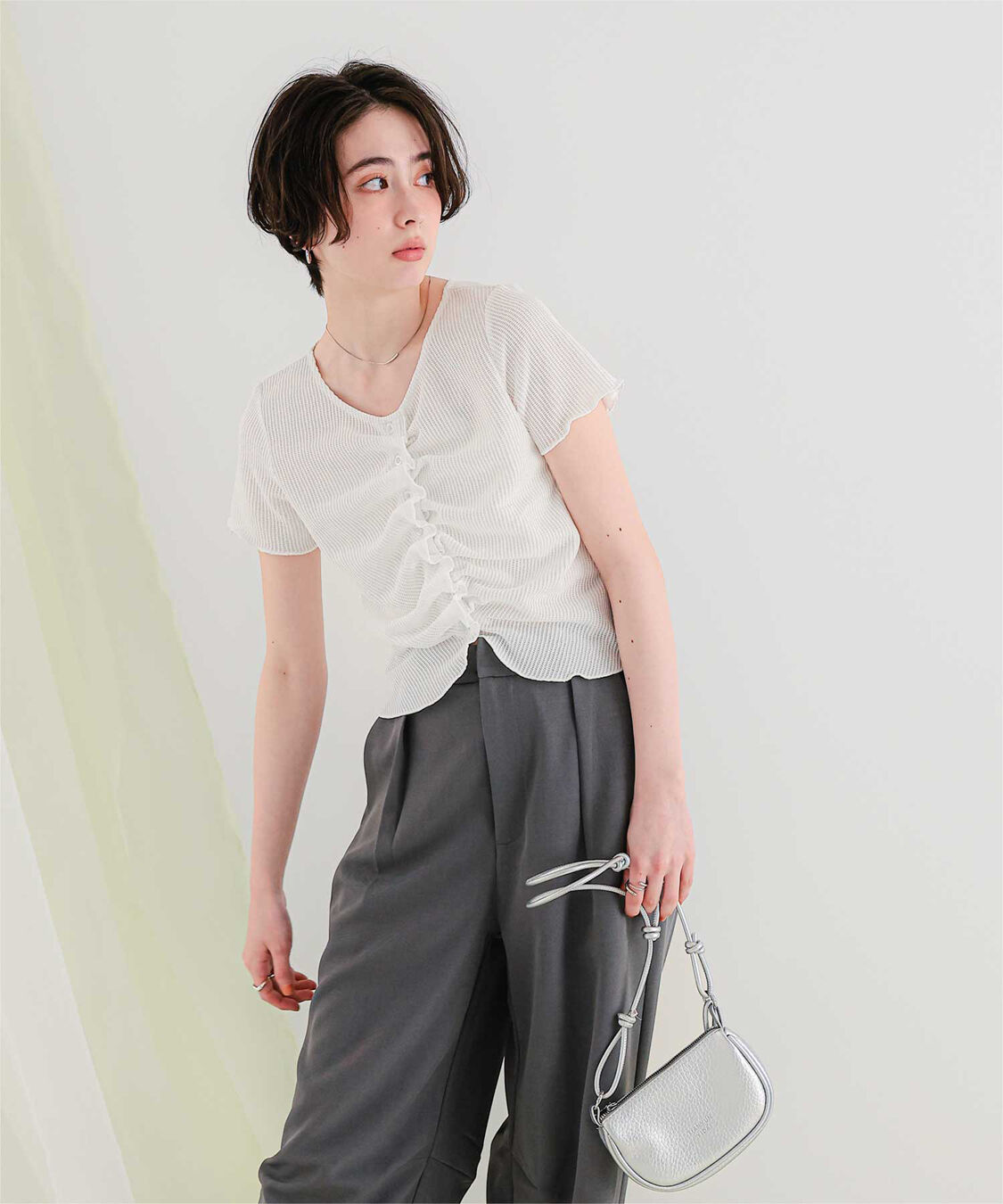 titivate「フロントギャザー半袖トップス」|Tシャツ・カットソー|