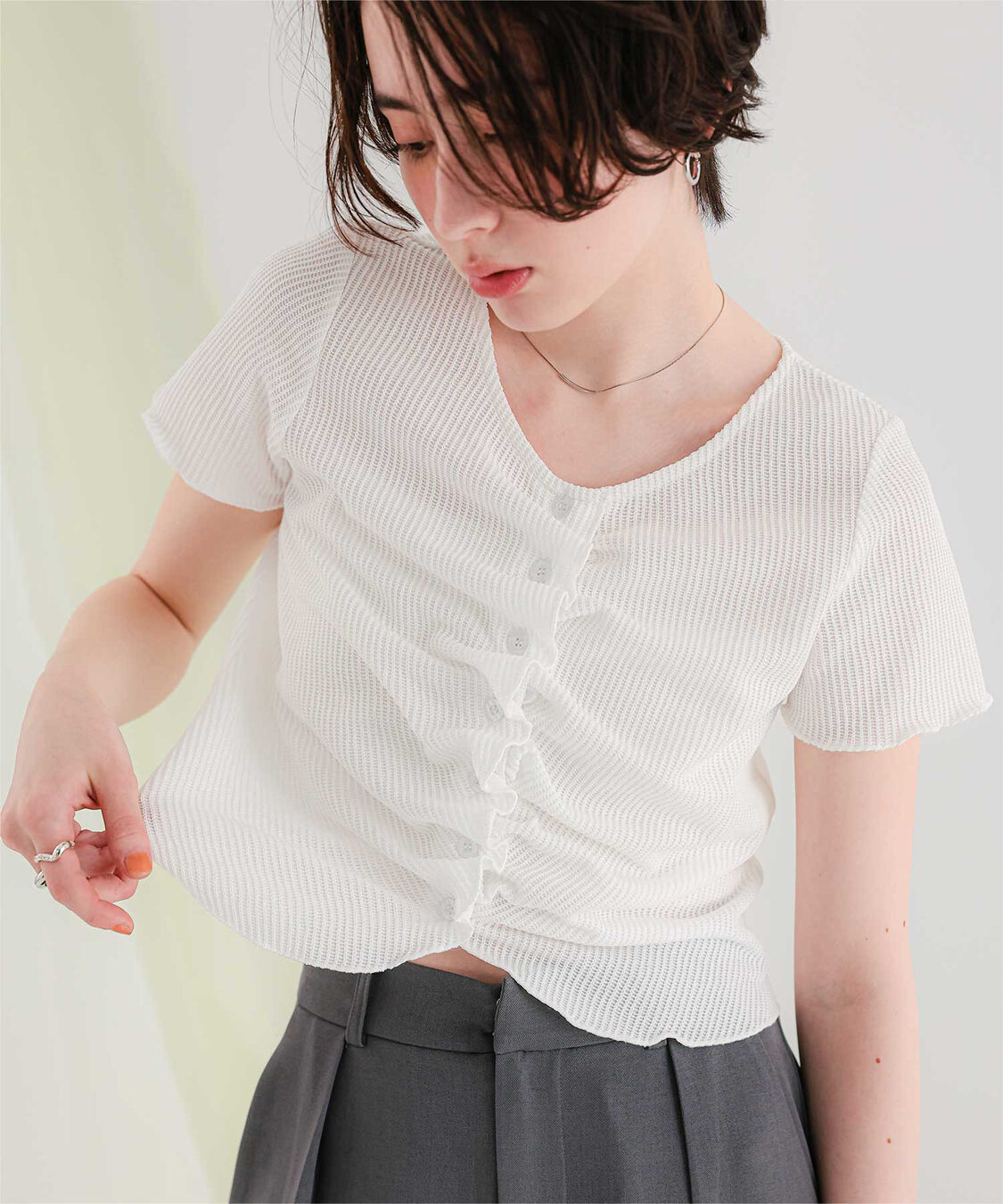 titivate「フロントギャザー半袖トップス」|Tシャツ・カットソー|