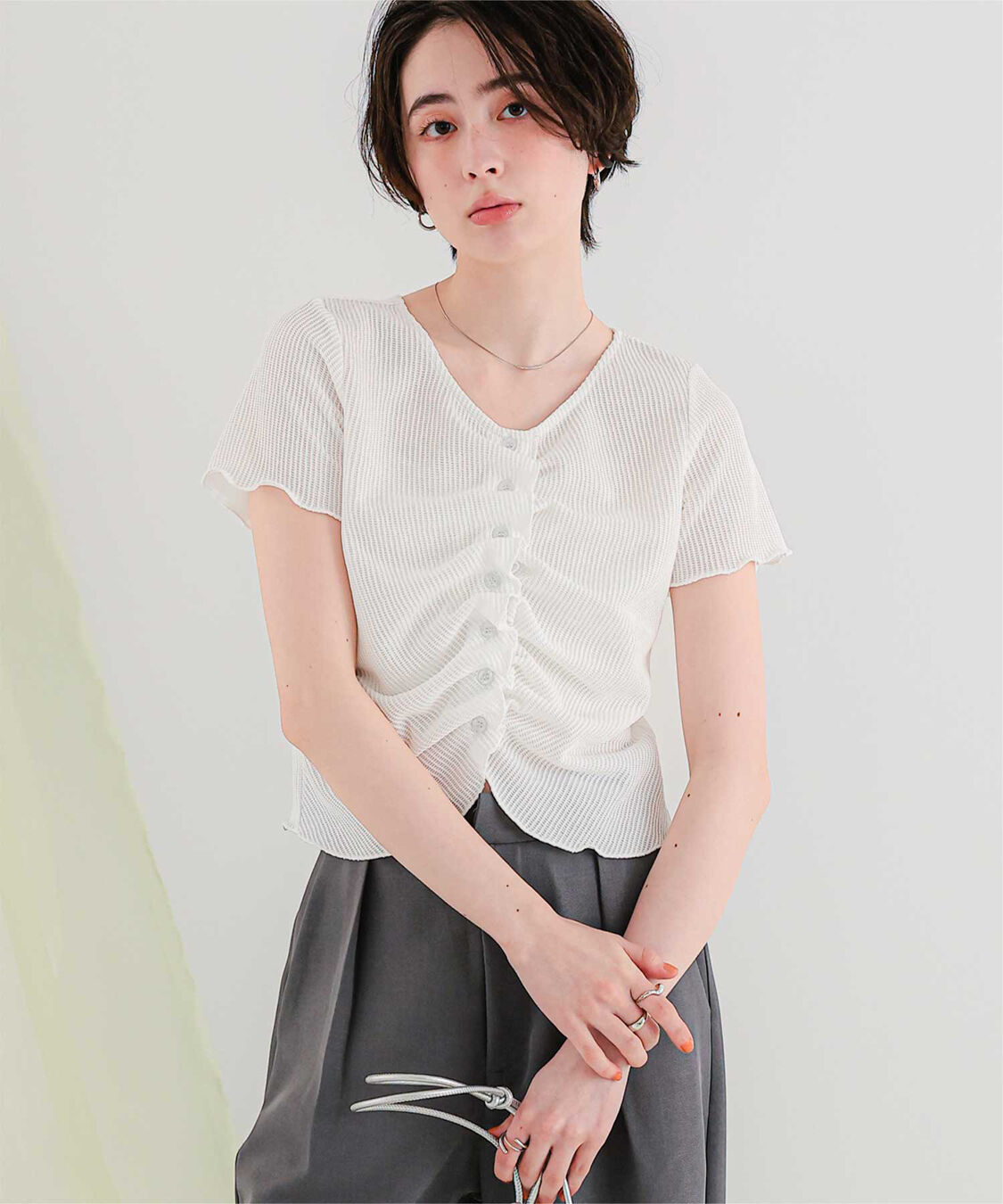 titivate「フロントギャザー半袖トップス」|Tシャツ・カットソー|