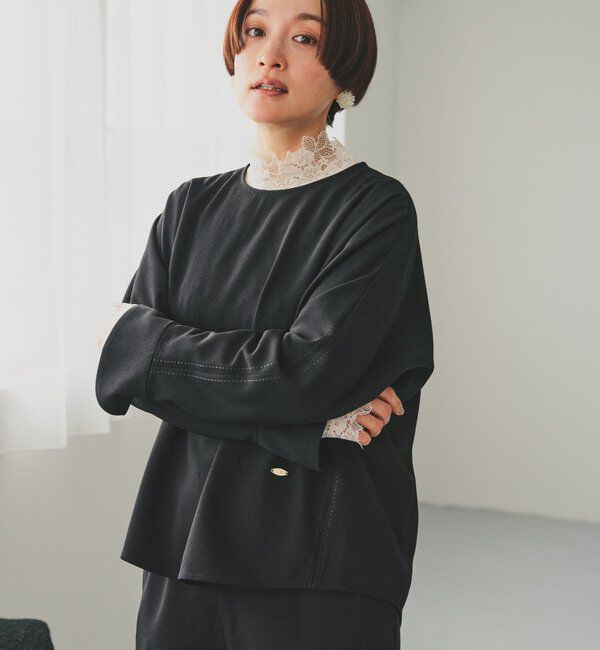  「【Du noir】ハンド風ステッチストレッチジョーゼットプルオーバー」|プルオーバー|