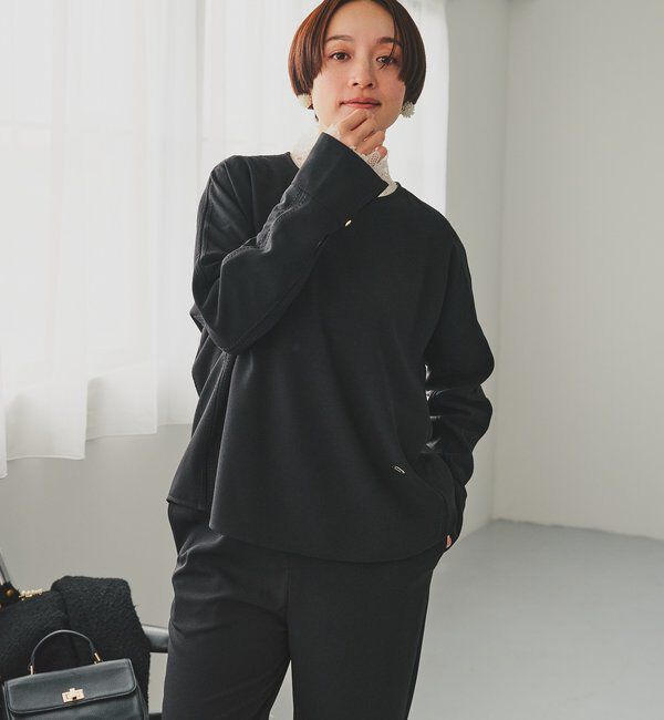  「【Du noir】ハンド風ステッチストレッチジョーゼットプルオーバー」|プルオーバー|