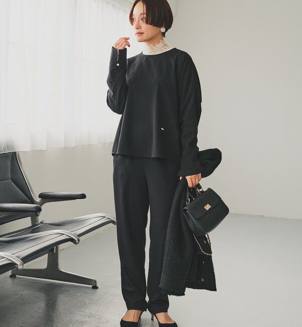  「【Du noir】ハンド風ステッチストレッチジョーゼットプルオーバー」|プルオーバー|