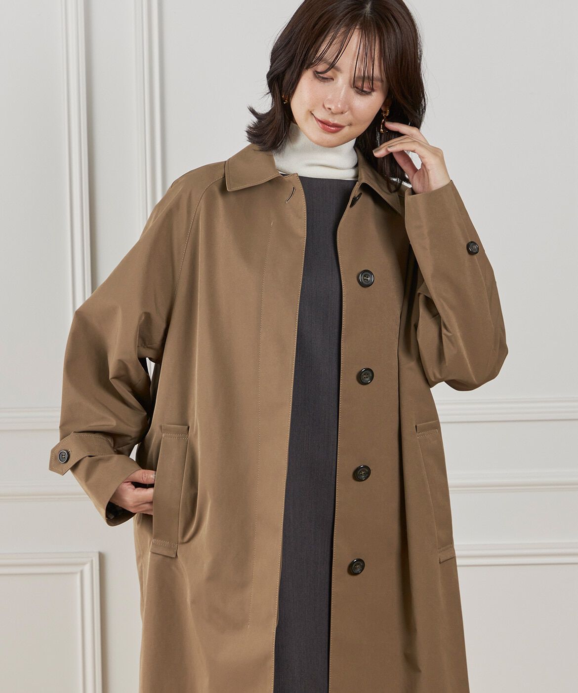INED「コクーンシルエットステンカラーコート《Aquascutum》」|ステンカラーコート|